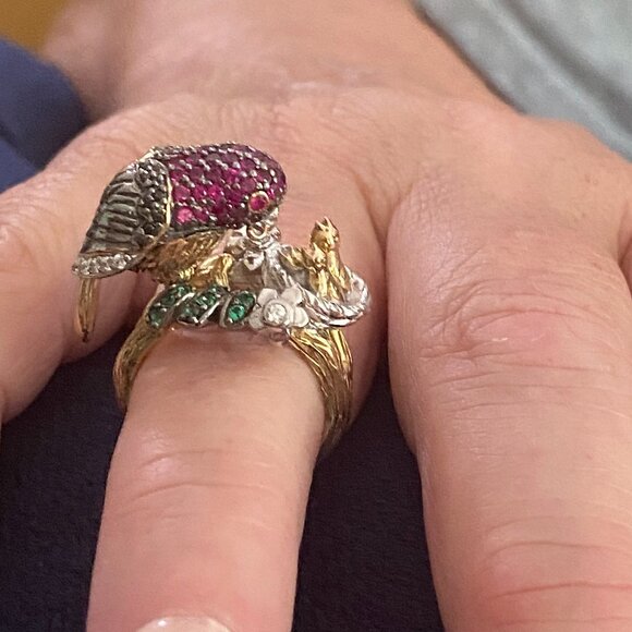 Bird Ring 14 K over Sterling Silver 925. Size 7. - Picture 9 of 9